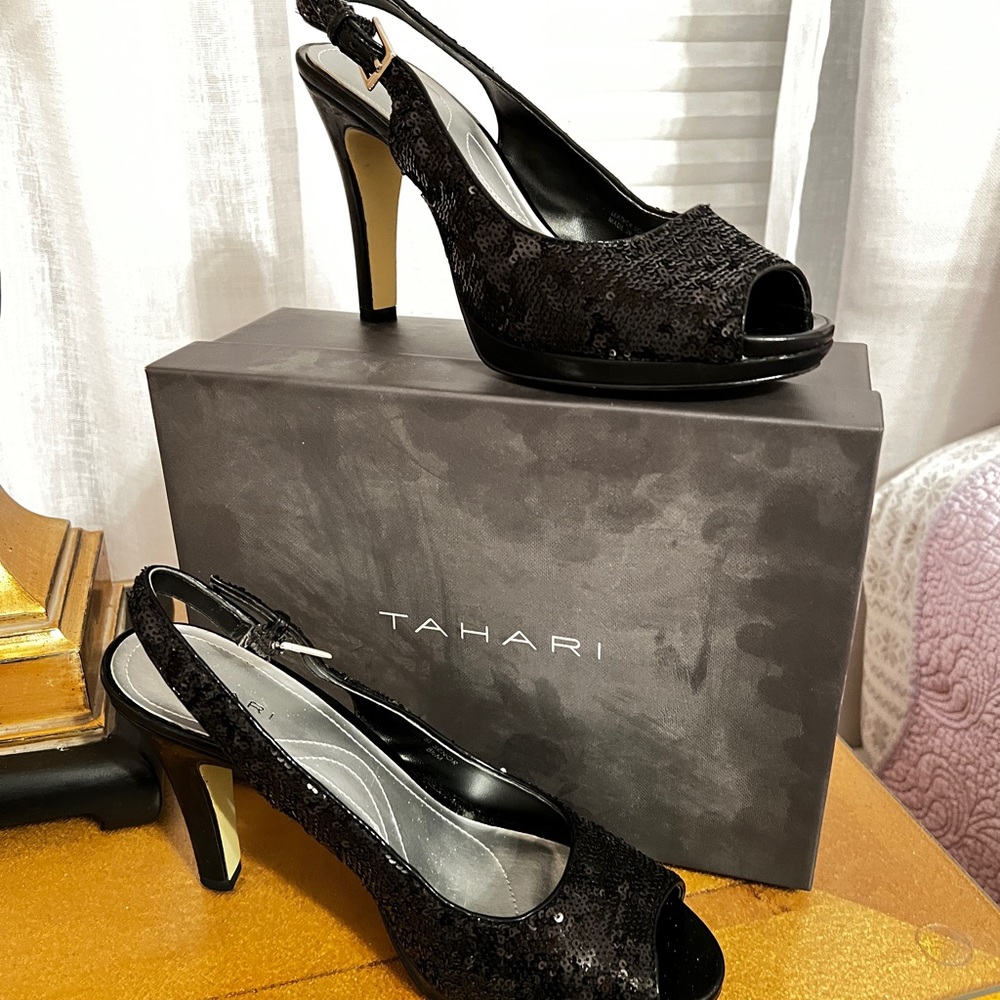 TAHARI Sequin Block Heels  8 1/2